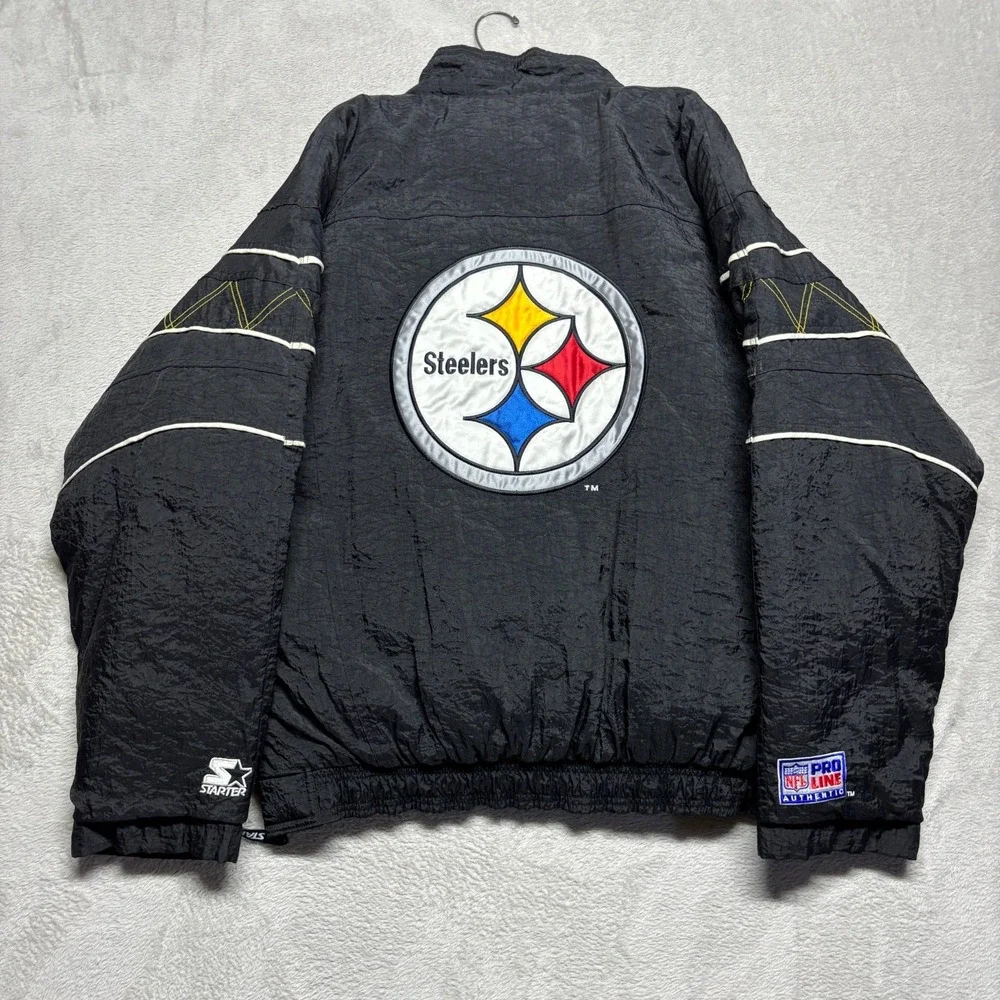 VTG 90s Starter Pro Line Pittsburgh Steelers Jacket 1/2 Zip Pullover Mens L EUC